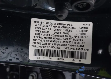 2017 Honda Civic Lx from USA, damaged, VIN 2HGFC2F57HH542429